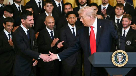 US President Donald Trump shakes hand with Lionel Messi 