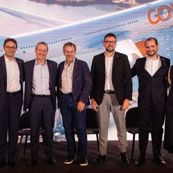 La plana mayor de Gol Linhas Aéreas durante el lanzamiento de las nuevas rutas en Rio de Janeiro.