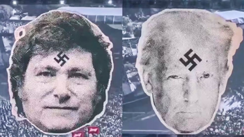 Banda chilena proyecta imágenes de Milei y otros líderes con símbolos nazis
