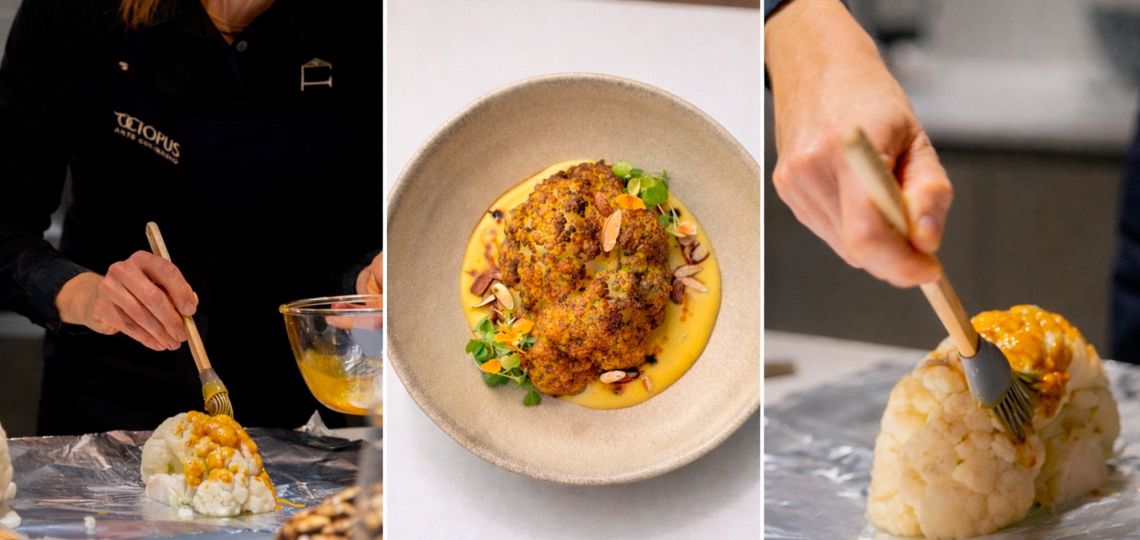 Un plato de otoño: la receta de coliflor asada con crema de maíz de Ayelén Jaquenod