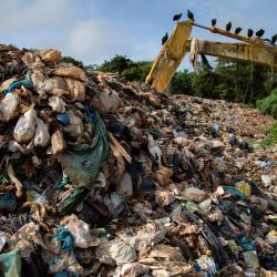 Buitres negros se posan sobre una excavadora en un vertedero a cielo abierto en la ciudad de Iranduba, en el estado de Amazonas, al norte de Brasil. El vertedero a cielo abierto de Iranduba representa una crisis ambiental y de salud pública, ya que lleva 40 años operando ilegalmente y contaminando el suelo y las aguas subterráneas. | Foto:MICHAEL DANTAS / AFP