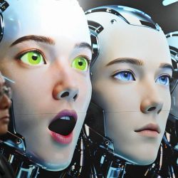 Un hombre se encuentra junto a un cartel que muestra robots imitando expresiones humanas, de la empresa Shenzhen Xiaoquan Technology, durante la Exposición Internacional de Aplicaciones de IA e Innovación Robótica celebrada en Pekín. | Foto:ADEK BERRY / AFP