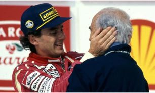 Ayrton Senna y Juan Manuel Fangio