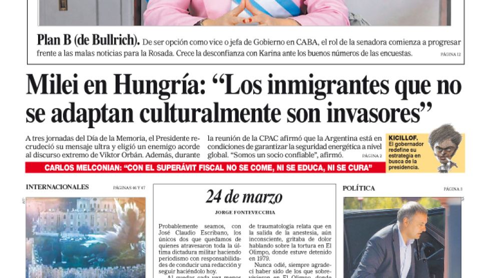 La tapa del Diario PERFIL del domingo 22 de marzo de 2026