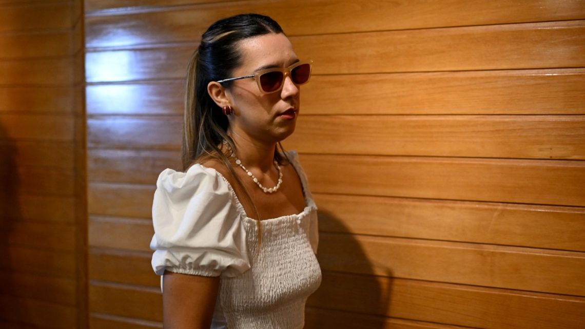 Agostina Paez arrives to the Argentine Consulate in Rio de Janeiro, Brazil, to attend a press conference on March 25, 2026. Paez was arrested and faces a court trial after she was accused by the Brazilian justice of racism for her gestures during a…