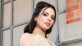 El look total black de Gimena Accardi en el casamiento de Melania Lenoir y Bruno Pedicone