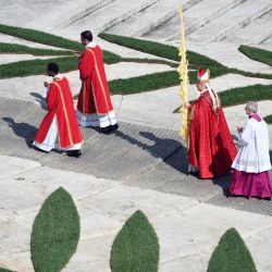 El papa León XIV llega para oficiar la misa del Domingo de Ramos en la Plaza de San Pedro, en el Vaticano. | Foto:MARCO BERTORELLO / AFP