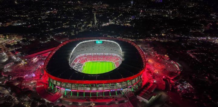 Imagen tomada con un dron del simbólico Estadio Azteca en la Ciudad de México, capital de México.