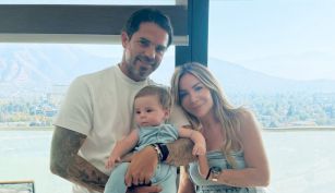 Fernando Gago, su hijo Joaquín y Verónica Laffitte