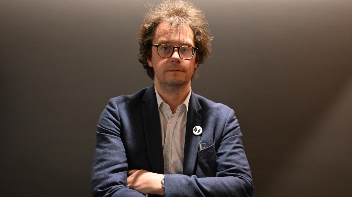 Director General of Reporters Without Borders (RSF) Thibaut Bruttin poses for a picture after an interview with AFP in Guatemala City on April 13, 2026.