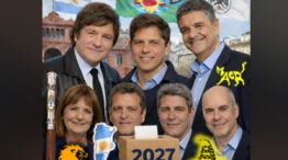 Milei, Kicillof, Macri, Bullrich, Massa, Uñac y Rodríguez Larreta, potenciales candidatos 2027 en una foto de IA.