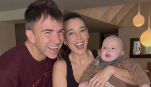 Sol Pérez junto a su hijo Marco y Guido Mazzoni