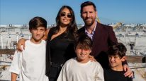 Lionel Messi y Antonela Roccuzzo con sus tres hijos