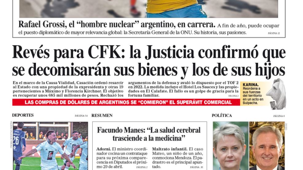 La Tapa del Diario PERFIL del sábado 25 de abril de 2026