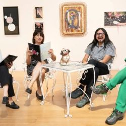 Nancy Rojas, curadora del museo, Fernanda Laguna, Miguel López, curador de la exposición, y Manuel Segade, director del Museo Reina Sofía.