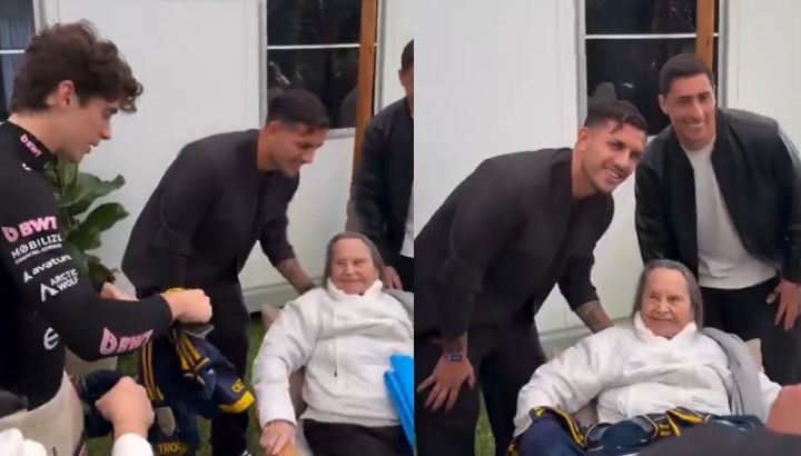 Paredes y Merentiel con la abuela de Colapinto