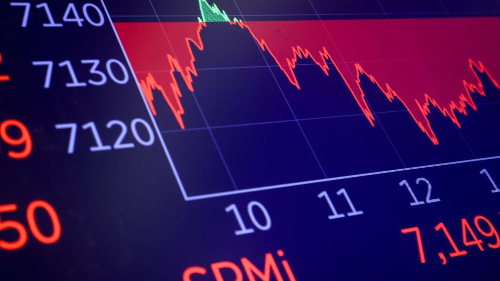An S&P 500 chart on the floor of the New York Stock Exchange.