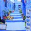 Fotogaleria Imagen de una mujer sentada en un callejón, en Chefchaouen, Marruecos. Chefchaouen, conocida como la