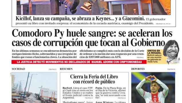La tapa del Diario PERFIL del domingo 10 de mayo de 2026
