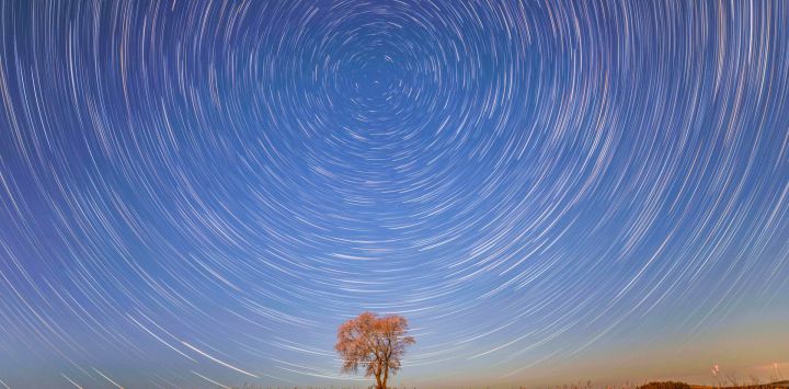 Imagen compuesta del cielo estrellado, en Shuangyashan, en la provincia de Heilongjiang, en el noreste de China. Heilongjiang, la provincia más septentrional de China, ha recibido recientemente un espectáculo de cielo estrellado extendiéndose sobre flores en floración.