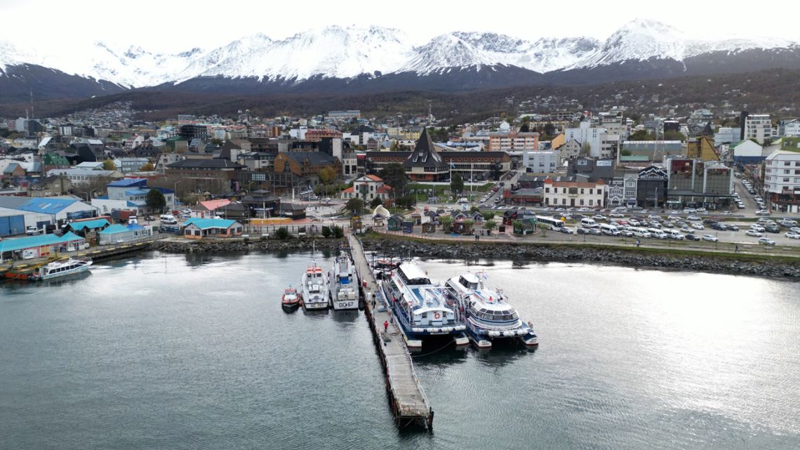 Aerial view of Ushuaia harbour in Tierra del Fuego, Argentina, on May 13, 2026.