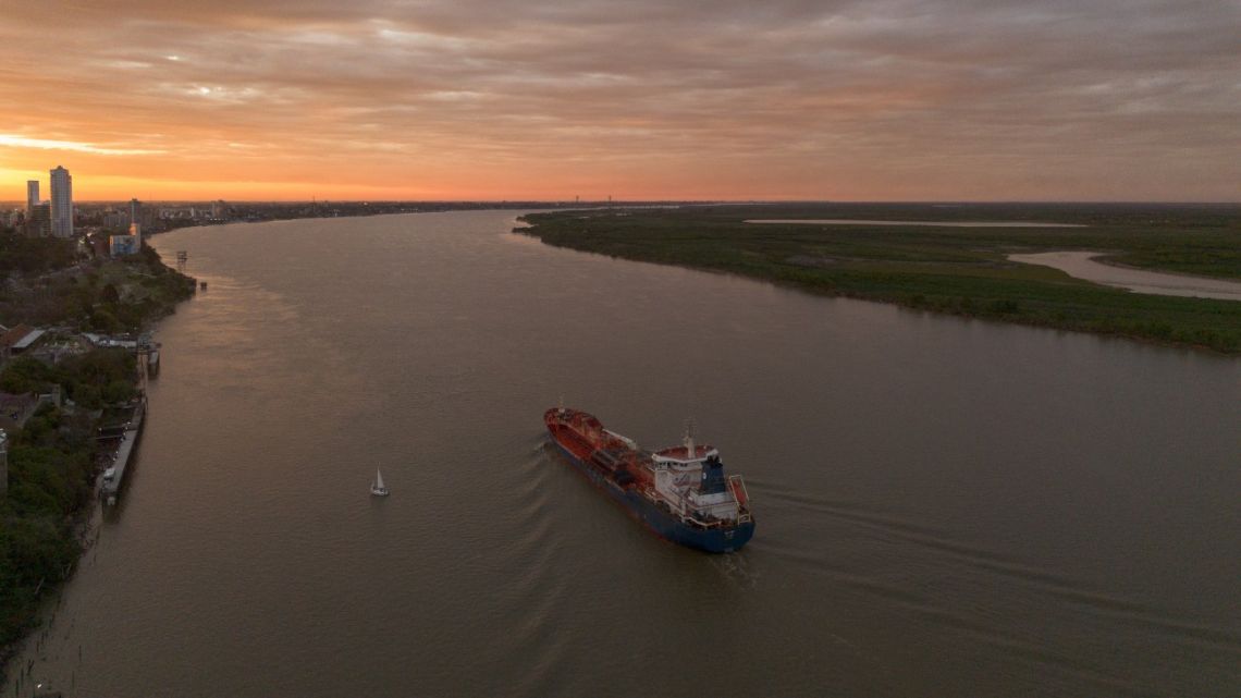 A ship on the Parana River near Rosario, Argentina, on September 23, 2025.
