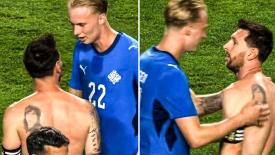 Lionel Messi con Daníel Gudjohnsen 