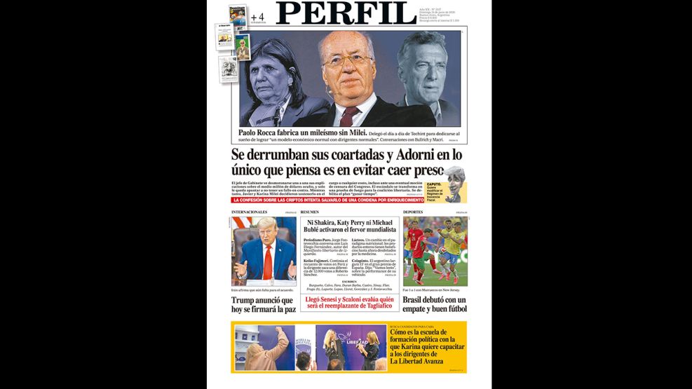 La tapa del Diario PERFIL del domingo 14 de junio de 2026