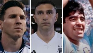 Lionel Messi, Dibu Martínez y Diego Maradona