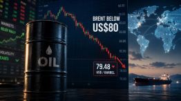Precio internacional del petróleo brent por debajo de los 80 dólares el barril. 