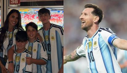 Antonela Roccuzzo, Ciro, Mateo, Thiago y Lionel Messi