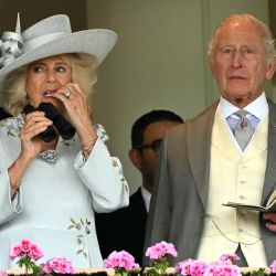 La reina Camila y el rey Carlos III de Gran Bretaña reaccionan mientras observan a los corredores y jinetes competir en la carrera de caballos Ascot Stakes, que dará comienzo el primer día del encuentro hípico Royal Ascot en Ascot, al oeste de Londres. | Foto:JUSTIN TALLIS / AFP