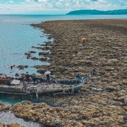 Esta fotografía muestra una imagen aérea del levantamiento costero tras un terremoto en el Santuario Marino de Pangyan, en Glan, Sarangani. Un potente terremoto que causó la muerte de al menos 61 personas en Filipinas elevó el lecho marino hasta dos metros (6,6 pies), dejando al descubierto los corales y dañando la vida marina, según informó el Departamento de Medio Ambiente. | Foto:Ferdinandh Cabrera / AFP