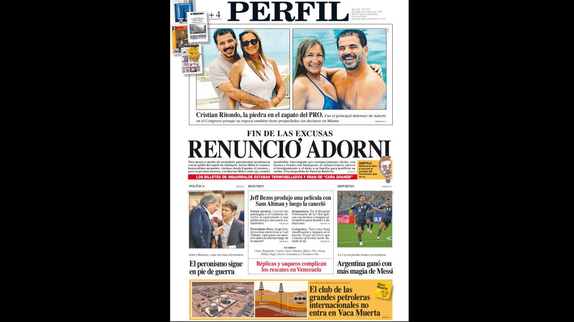 La Tapa del Diario PERFIL del domingo 28 de junio de 2026
