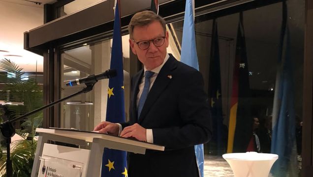 Johann Wadephul durante el encuentro organizado por la Embajada de Alemania en Argentina