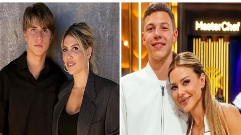Wanda Nara con Valentino López; y Evangelina Anderson con Bastian Demichelis