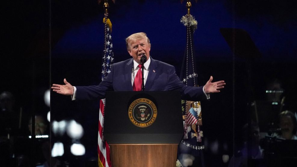 El presidente Donald Trump, hablando en Washington.