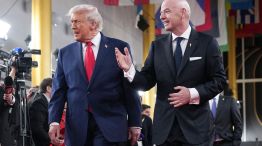 US President Donald Trump and Gianni Infantino in December.