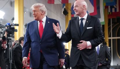 US President Donald Trump and Gianni Infantino in December.