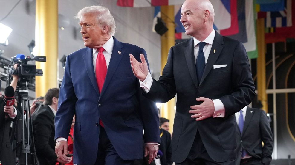 US President Donald Trump and Gianni Infantino in December.