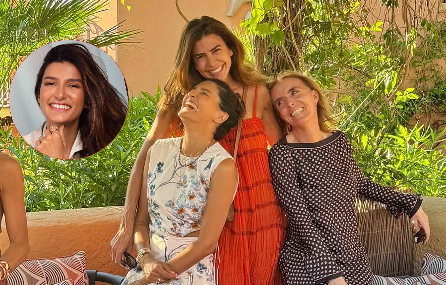 Julio2026. Juliana Awada (de pie) abraza a Charlotte Barbotin (de blanco), la esposa de su ex Bruno Barbier.
