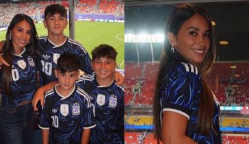 Antonela Roccuzzo junto a sus hijos, Thiago, Mateo y Ciro Messi