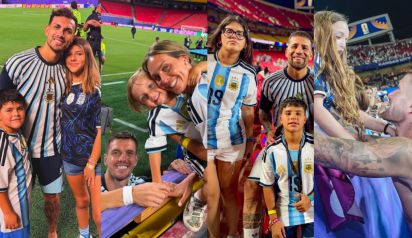 Los jugadores de la Selección Argentina junto a sus hijos