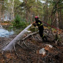 Un bombero trabaja en la extinción de un incendio en el bosque de Fontainebleau, en Noisy-sur-Ecole, en Francia. | Foto:DIMITAR DILKOFF / AFP