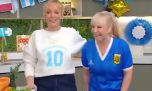 Claudia Villafañe se puso la camiseta de Maradona contra los ingleses