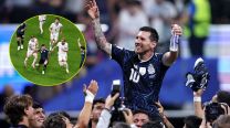 Lionel Messi celebra con sus compañeros de equipo tras la victoria por 2-1 en la semifinal de la Copa Mundial de la FIFA 2026 entre Inglaterra y Argentina, en el Estadio de Atlanta el 15 de julio de 2026 en Atlanta