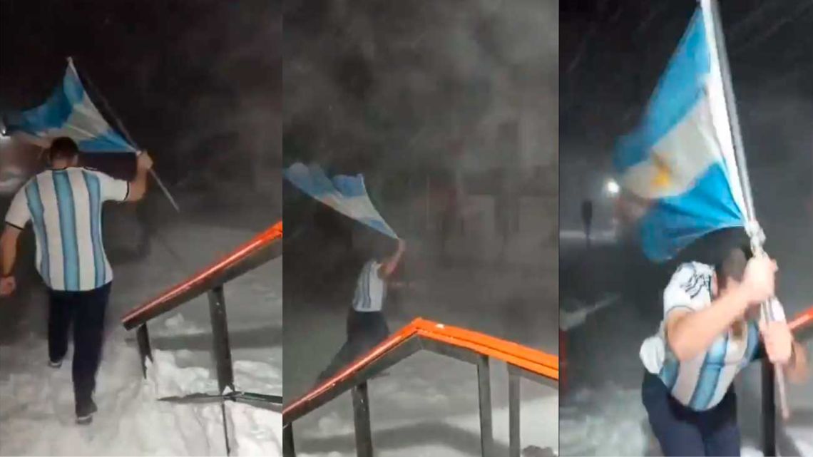 Euforia en la Antártida: festejó en camiseta bajo fuertes vientos y -30 °C