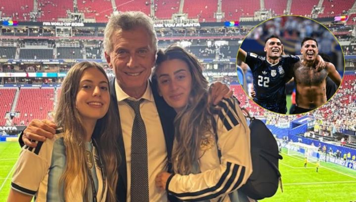 El festejo de Mauricio Macri, su hija Antonia y la hija de Juliana Awada, Valentina Barbier, tras el triunfo de Argentina ante Inglaterra