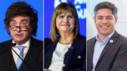 Javier Milei, Patricia Bullrich y Axel Kicillof