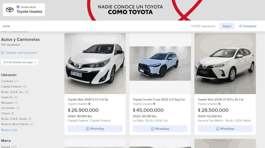 Toyota abre su tienda oficial de Usados Certificados en Mercado Libre